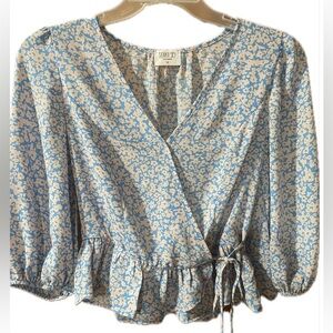 Sienna Sky Blue and Cream Floral Wrap Blouse